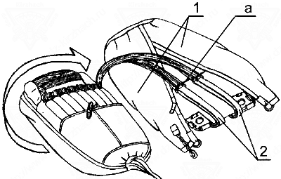Размещение свободных концов подвесной системы на дне ранца и поворот камеры с уложенным парашютом перед укладкой на дно ранца парашютной системы Д-6 серии 4
